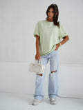 "T-shirt Miluna haft matcha– LUNIChic BY P"