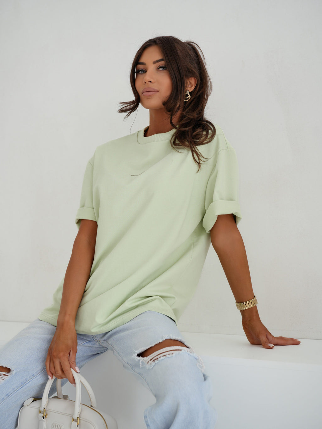 "T-shirt Miluna haft matcha– LUNIChic BY P"