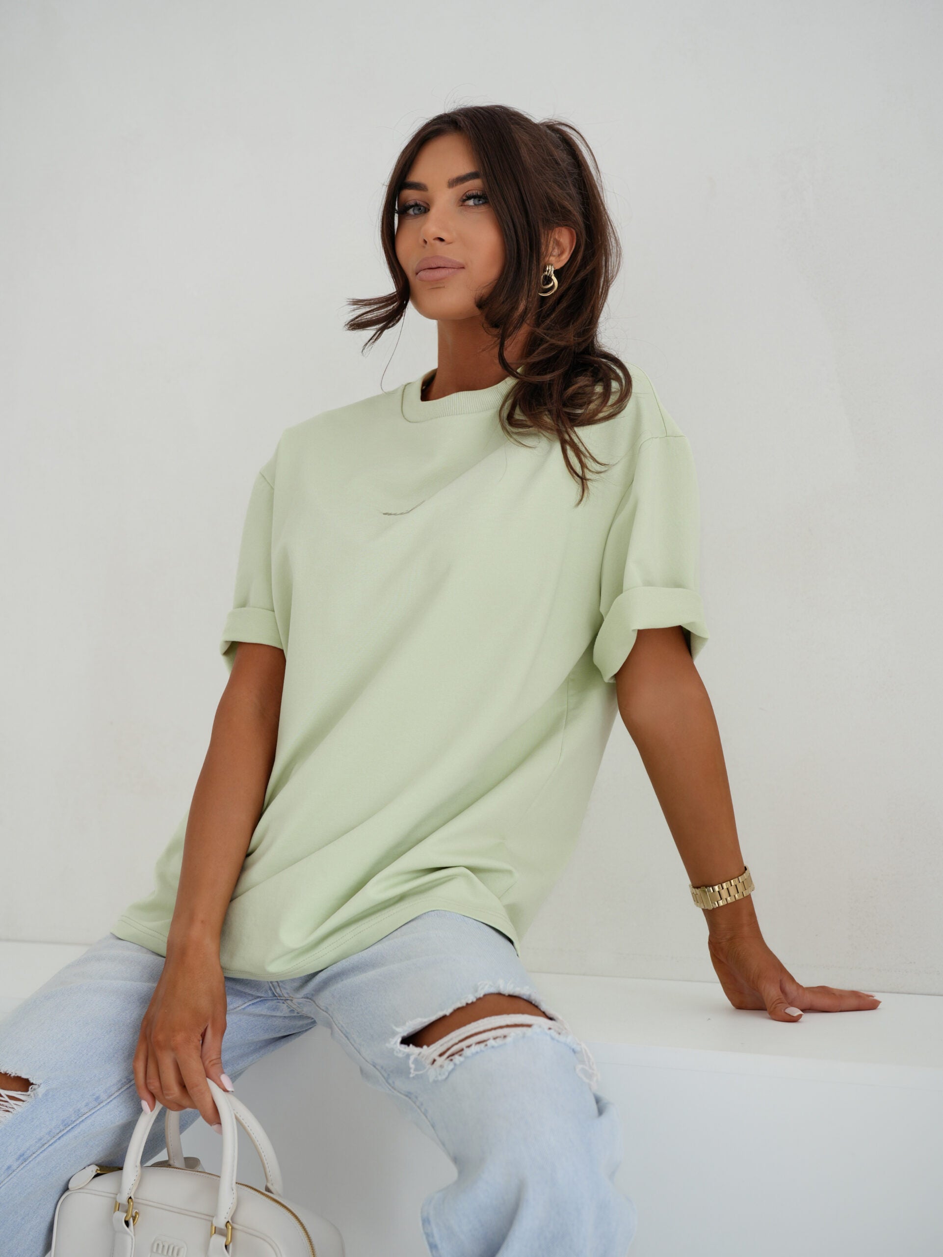 "T-shirt Miluna haft matcha– LUNIChic BY P"